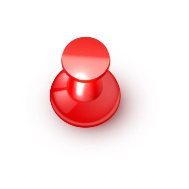 Beyaz zemin üzerinde gerçekçi vektör plastiği parlak kırmızı basım pin 3d vektör simgesi.