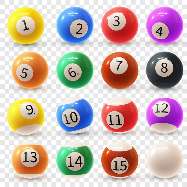 Parlak üç boyutlu bilardo toplarından oluşan gerçekçi bir vektör kümesi. Bilardo topu ya da bilardo topu.