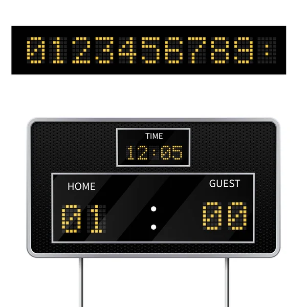 Realistic vector 3D digital modern sports scoreboard. Digital led display to displaying the result of the game.