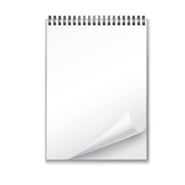 Boş, gerçekçi, spiral dizüstü bilgisayar modeli beyaz arkaplanda izole edildi.