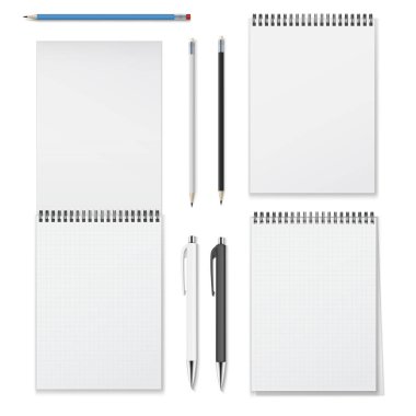 Dikey sarmal not defterlerinin gerçekçi vektör kümesi kalem ve kalem gibi kapalı ve yazma araçlarını açar.