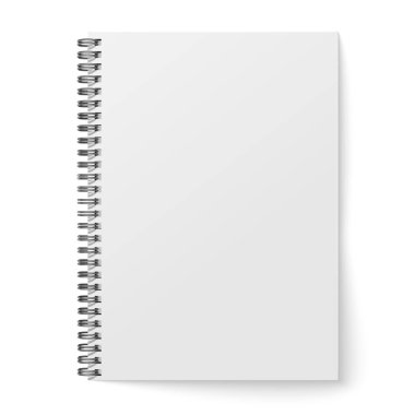 Boş, gerçekçi, spiral dizüstü bilgisayar modeli beyaz arkaplanda izole edildi.