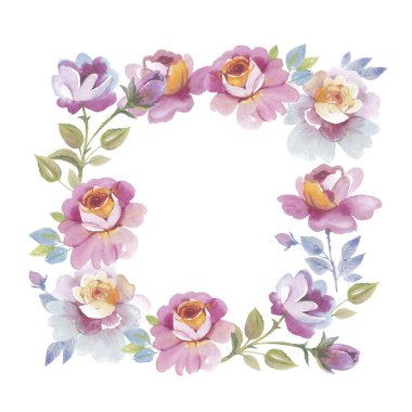 Kır çiçeği gül çiçek çerçeve izole bir suluboya tarzında.