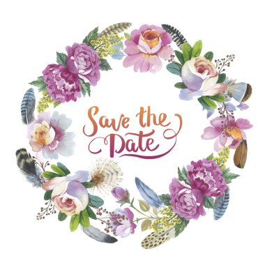 Kır çiçeği gül çiçek çelenk izole bir suluboya tarzında.