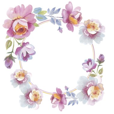 Kır çiçeği gül çiçek çelenk izole bir suluboya tarzında.