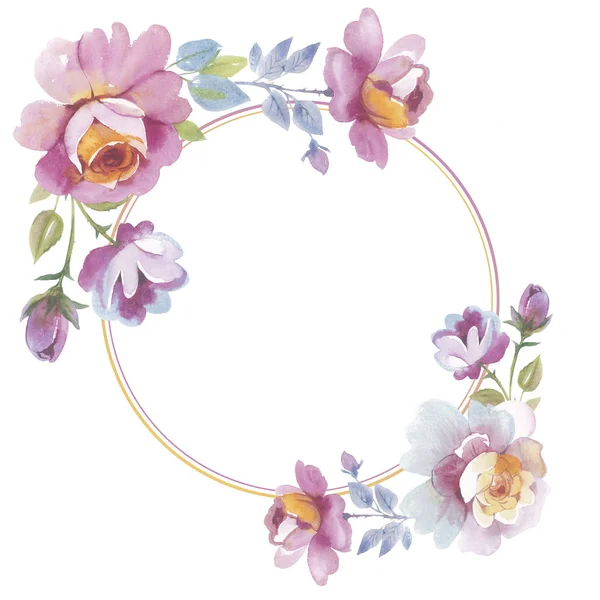 Kır çiçeği gül çiçek çerçeve izole bir suluboya tarzında.