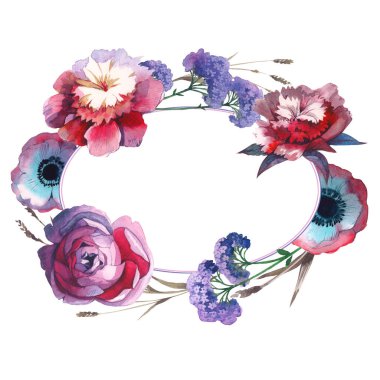 Kır çiçeği gül çiçek çerçeve izole bir suluboya tarzında.