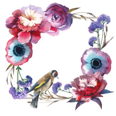 Kır çiçeği gül çiçek çerçeve izole bir suluboya tarzında.