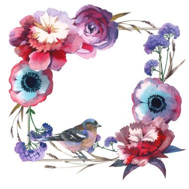 Kır çiçeği gül çiçek çerçeve izole bir suluboya tarzında.