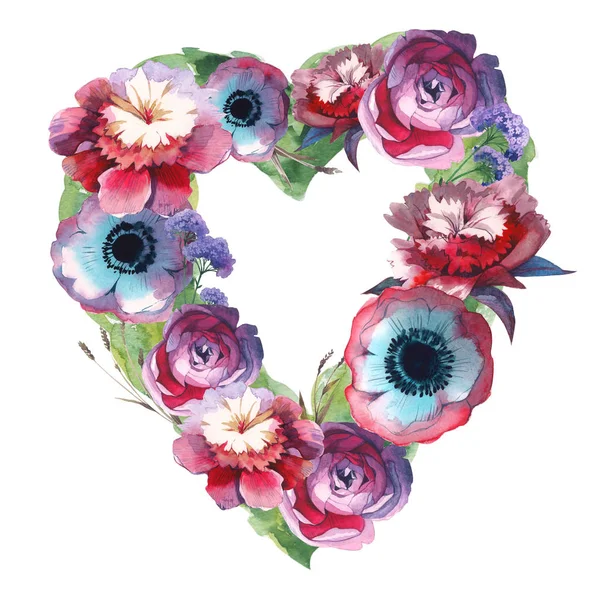 Růžový květ srdce ve stylu akvarelu izolované wildflower. — Stock fotografie