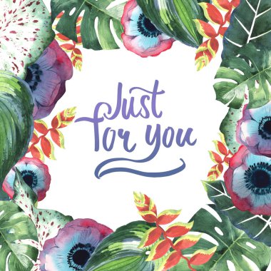 Tropikal Hawaii palmiye ağacı çerçeve izole bir suluboya tarzında bırakır..