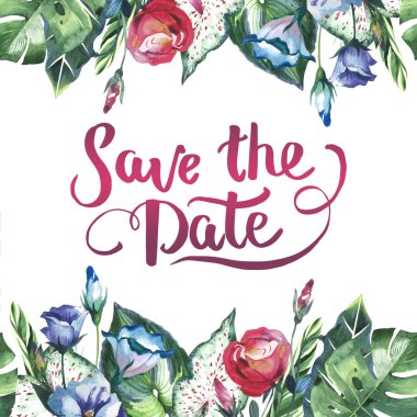 Tropikal Hawaii palmiye ağacı çerçeve izole bir suluboya tarzında bırakır..