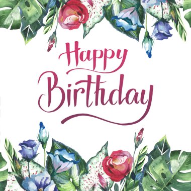 Tropikal Hawaii palmiye ağacı çerçeve izole bir suluboya tarzında bırakır..