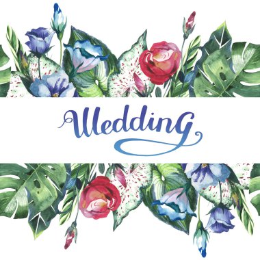 Tropikal Hawaii palmiye ağacı çerçeve izole bir suluboya tarzında bırakır..