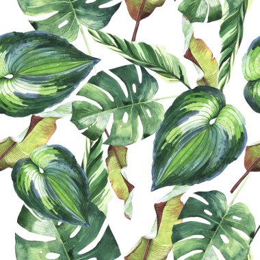 Tropikal Hawaii palmiye ağacı desen izole bir suluboya tarzında bırakır..