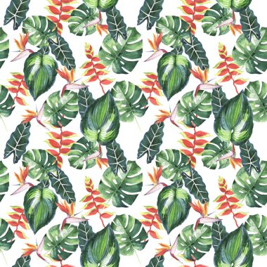 Tropikal Hawaii palmiye ağacı desen izole bir suluboya tarzında bırakır..