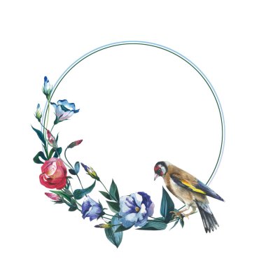 Kır çiçeği Eustoma çiçek çerçeve izole bir suluboya tarzında.