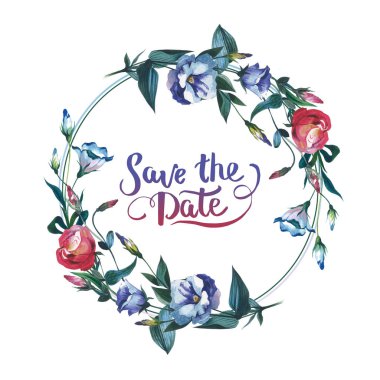 Kır çiçeği Eustoma çiçek çerçeve izole bir suluboya tarzında.