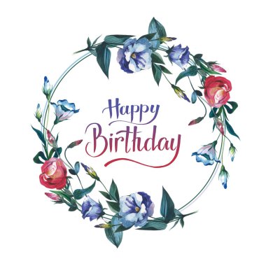 Kır çiçeği Eustoma çiçek çerçeve izole bir suluboya tarzında.