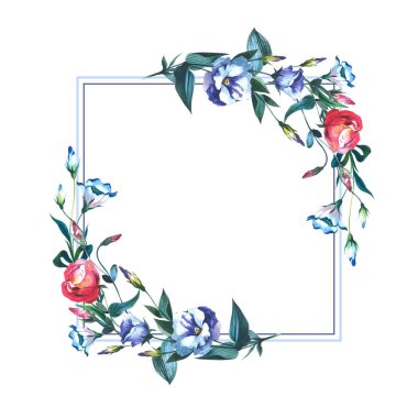 Kır çiçeği Eustoma çiçek çerçeve izole bir suluboya tarzında.