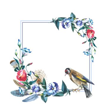 Kır çiçeği Eustoma çiçek çerçeve izole bir suluboya tarzında.