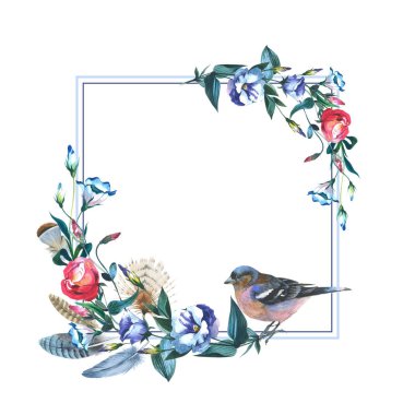 Kır çiçeği Eustoma çiçek çerçeve izole bir suluboya tarzında.