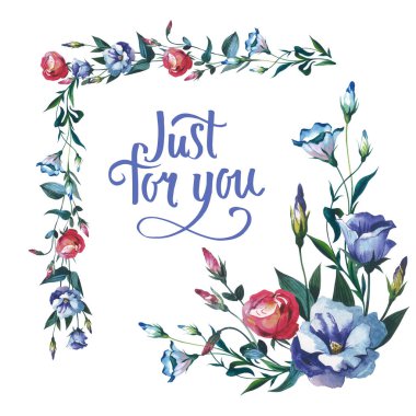 Kır çiçeği Eustoma çiçek çerçeve izole bir suluboya tarzında.