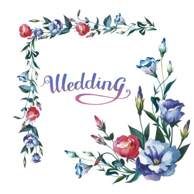 Kır çiçeği Eustoma çiçek çerçeve izole bir suluboya tarzında.