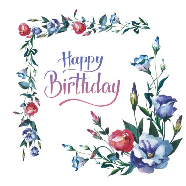 Kır çiçeği Eustoma çiçek çerçeve izole bir suluboya tarzında.