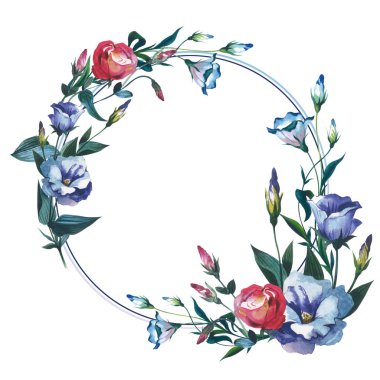 Kır çiçeği Eustoma çiçek çerçeve izole bir suluboya tarzında.