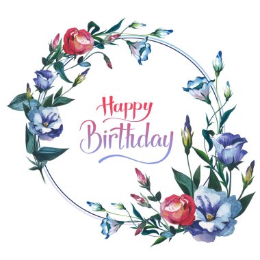 Kır çiçeği Eustoma çiçek çerçeve izole bir suluboya tarzında.