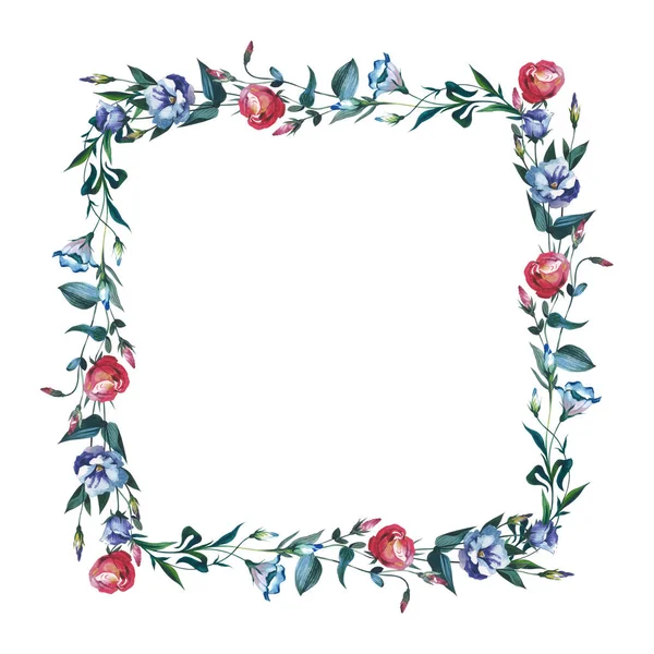 Wildflower Eustoma flower frame in a watercolor style isolated. — Stock Photo, Image