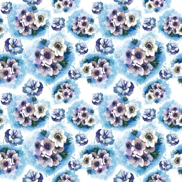 Patrón de flor de anémona azul flor silvestre en un estilo de acuarela aislado . — Foto de Stock