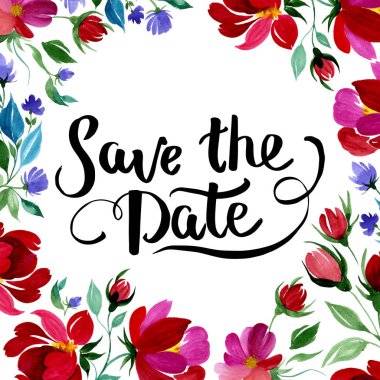 Kır çiçeği gül çiçek çerçeve suluboya tarzında.