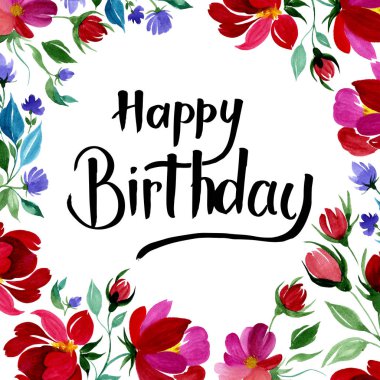 Kır çiçeği gül çiçek çerçeve suluboya tarzında.