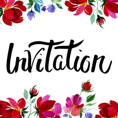 Kır çiçeği gül çiçek çerçeve suluboya tarzında.