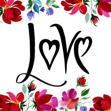 Kır çiçeği gül çiçek çerçeve suluboya tarzında.