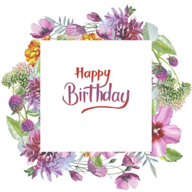 Kır çiçeği Kasımpatı çiçeği çerçeve izole bir suluboya tarzında.