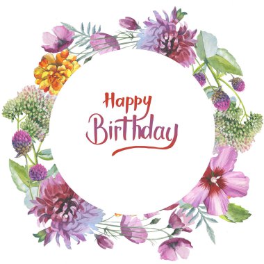 Kır çiçeği Kasımpatı çiçeği çerçeve izole bir suluboya tarzında.