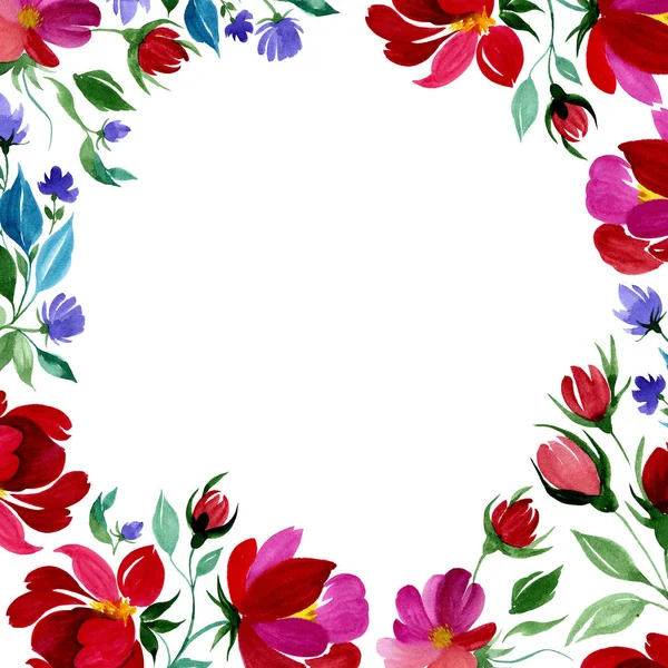 Růžový květ rám ve stylu akvarelu wildflower. — Stock fotografie