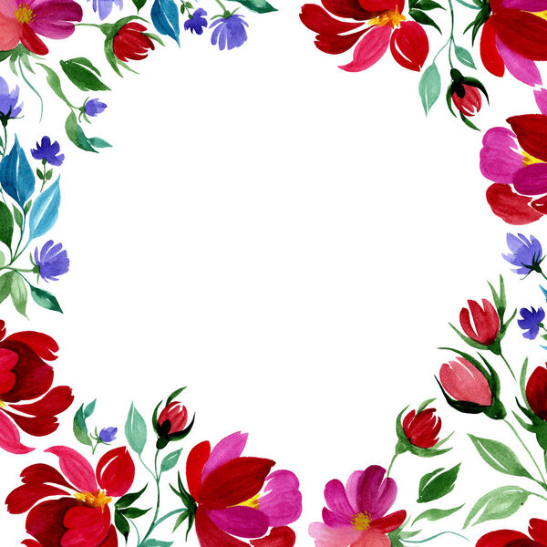 Wildflower rose flower frame in a watercolor style.
