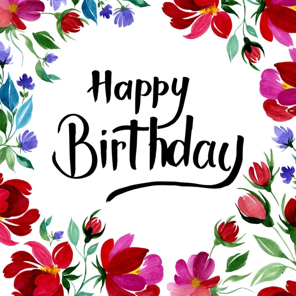 Kır çiçeği gül çiçek çerçeve suluboya tarzında.