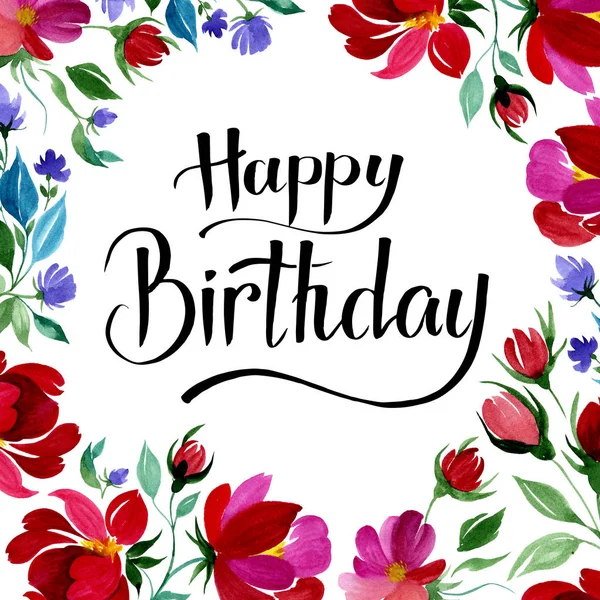 Kır çiçeği gül çiçek çerçeve suluboya tarzında.