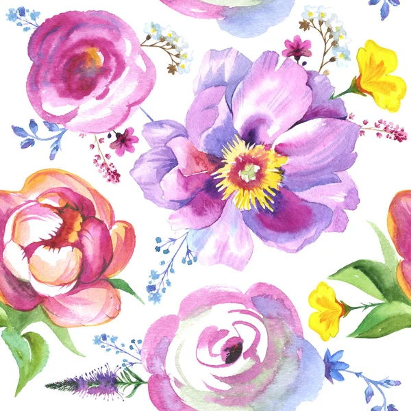 Peony flower pattern in watercolor — Stock Photo, Image