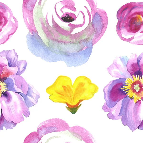 Peony flower pattern in watercolor — Stock Photo, Image