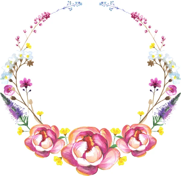 Collana fiore di peonia in acquerello — Foto Stock