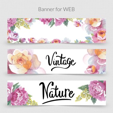 Kır çiçeği promo banner şablon web izole bir suluboya tarzında için.
