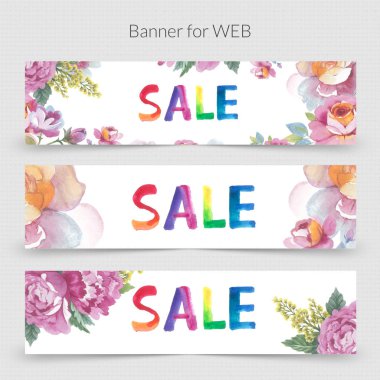 Kır çiçeği promo satış banner şablon web izole bir suluboya tarzında için.