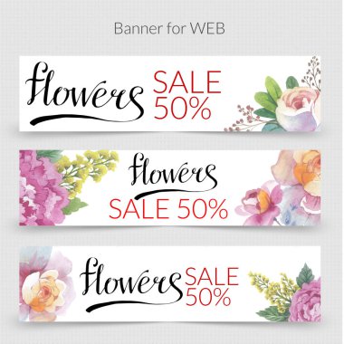 Kır çiçeği promo satış banner şablon web izole bir suluboya tarzında için.