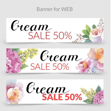 Kır çiçeği promo satış banner şablon web izole bir suluboya tarzında için.